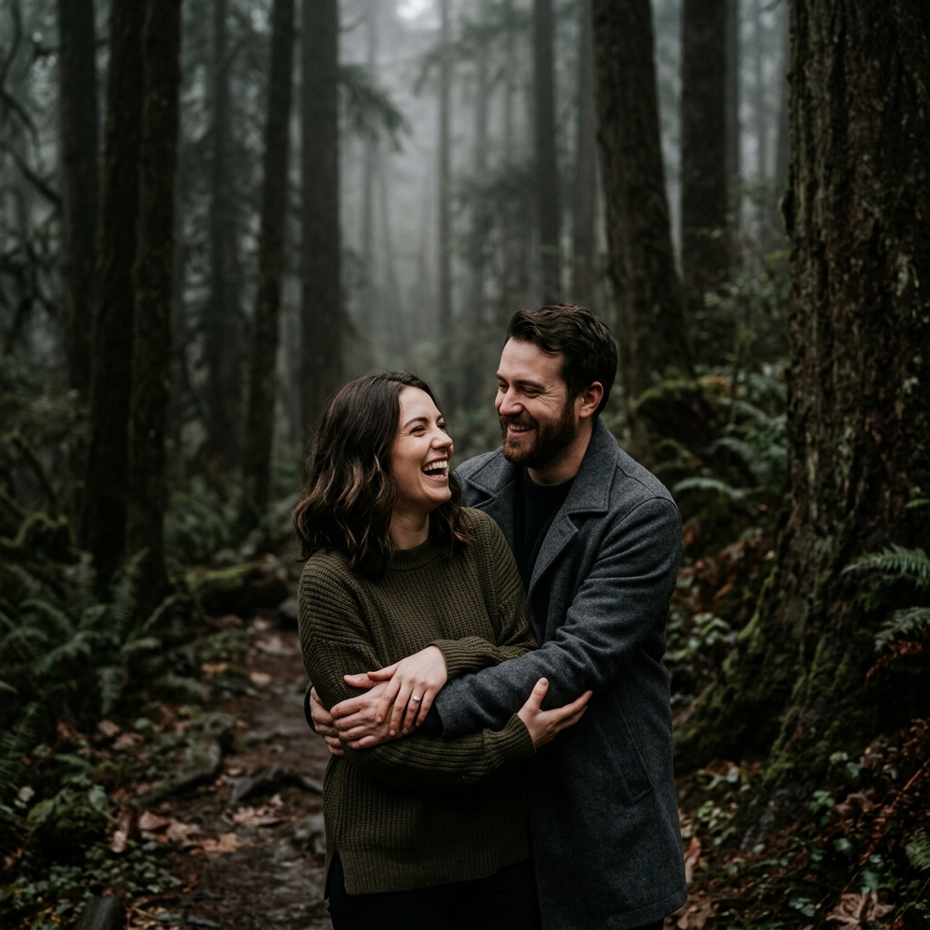 Engaged Couple in Forest
